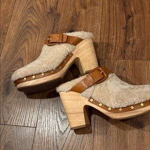 Veronica Beard Shearling and Leather Mules